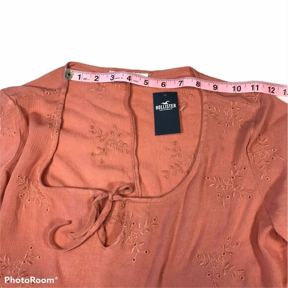 Hollister Womens Size Medium Blouse Embroidered Peplum Long Sleeve Rust New - Picture 7 of 12